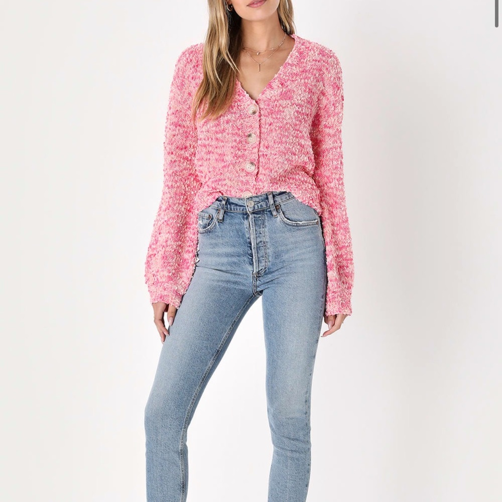 Pink Cropped Cardigan